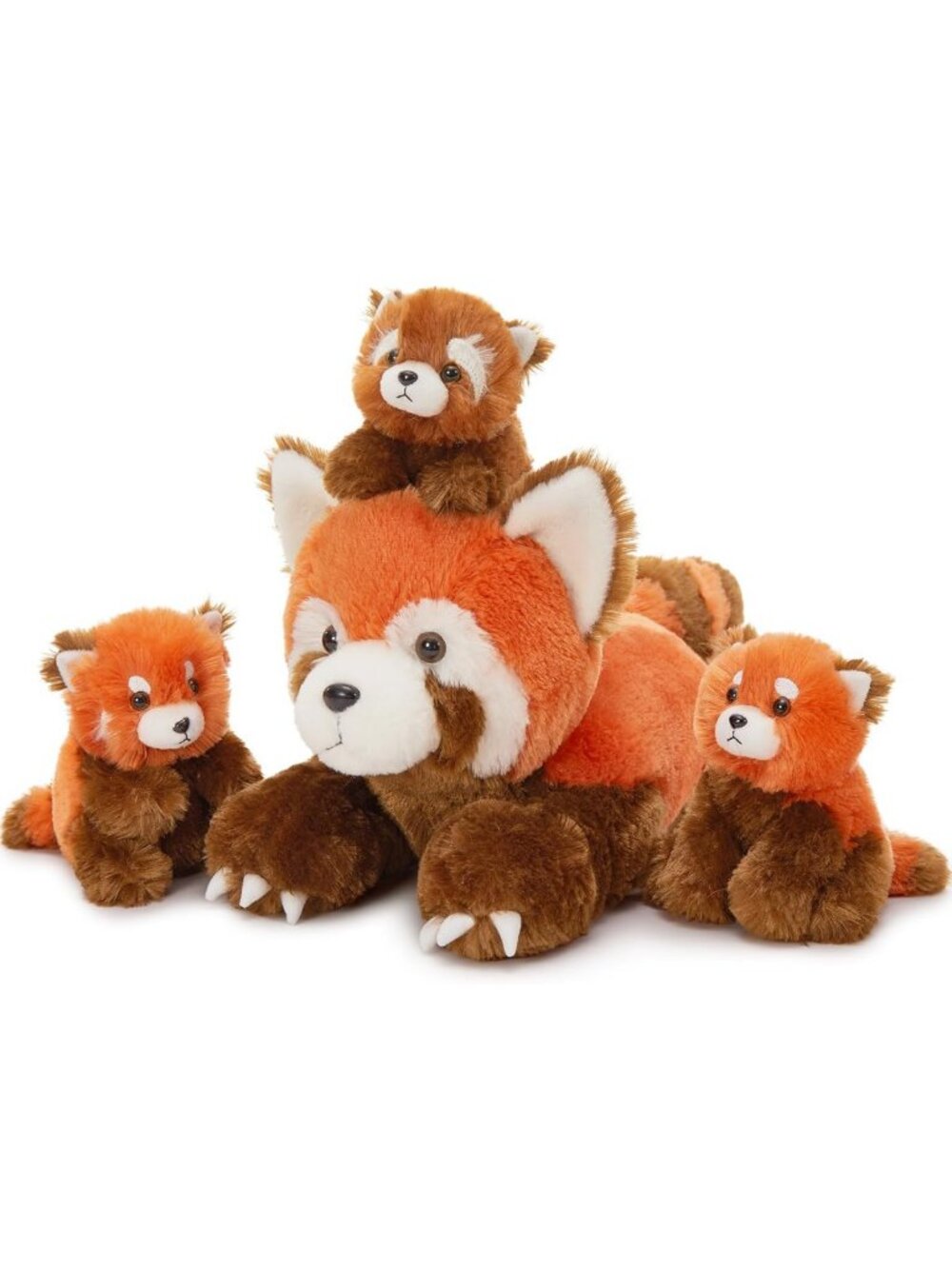 Adorable 4-Piece Red Panda Stuffed Animal Set - Realistic Plush Mommy & Baby